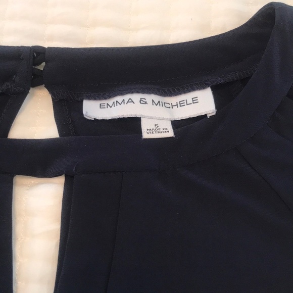 Emma & Michele Navy Cropped Jumper Jumpsuit Wide Legs Women’s Size Small - Picture 9 of 15